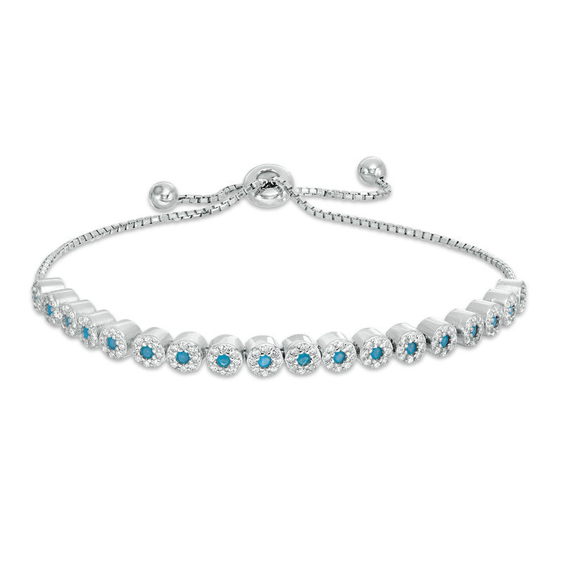 Main Image 1 of Simulated Turquoise and Cubic Zirconia Frame Bolo Bracelet in Sterling Silver - 10"