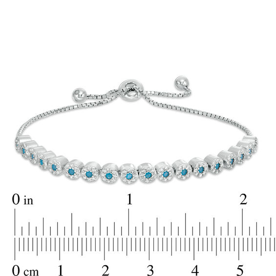 Simulated Turquoise and Cubic Zirconia Frame Bolo Bracelet in Sterling Silver - 10"