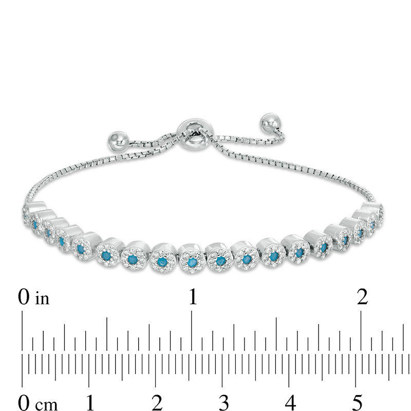 Main Image 2 of Simulated Turquoise and Cubic Zirconia Frame Bolo Bracelet in Sterling Silver - 10"