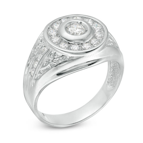 5mm Cubic Zirconia Frame Dome Ring in Sterling Silver - Size 10