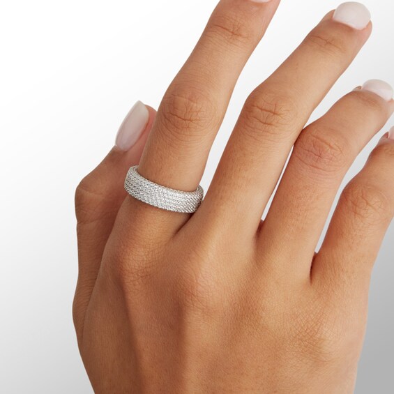 Solid Sterling Silver CZ Pavé Multi-Row Eternity Ring - Size 8