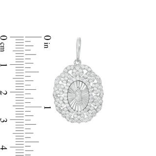 Cubic Zirconia Heart and Scalloped Frame Our Lady of Guadalupe Oval Necklace Charm in Sterling Silver