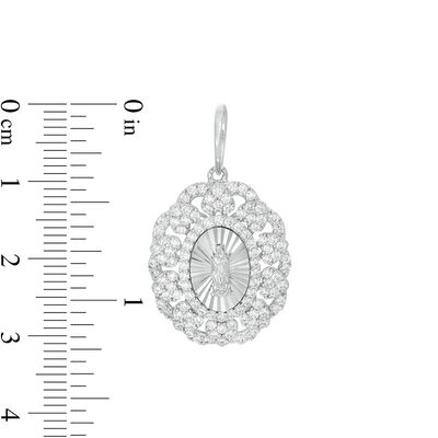 Cubic Zirconia Heart and Scalloped Frame Our Lady of Guadalupe Oval Necklace Charm in Sterling Silver