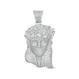 Multi-Shape Cubic Zirconia Jesus Head Necklace Charm in Sterling Silver