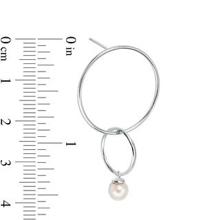 5mm Simulated Pearl Double Interlocking Open Circle Drop Earrings in Sterling Silver