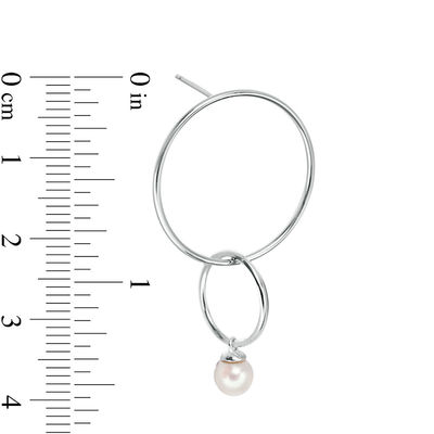 5mm Simulated Pearl Double Interlocking Open Circle Drop Earrings in Sterling Silver