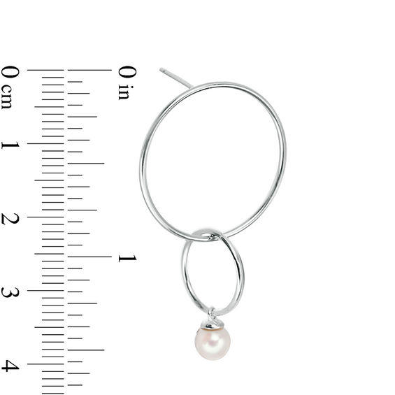 5mm Simulated Pearl Double Interlocking Open Circle Drop Earrings in Sterling Silver