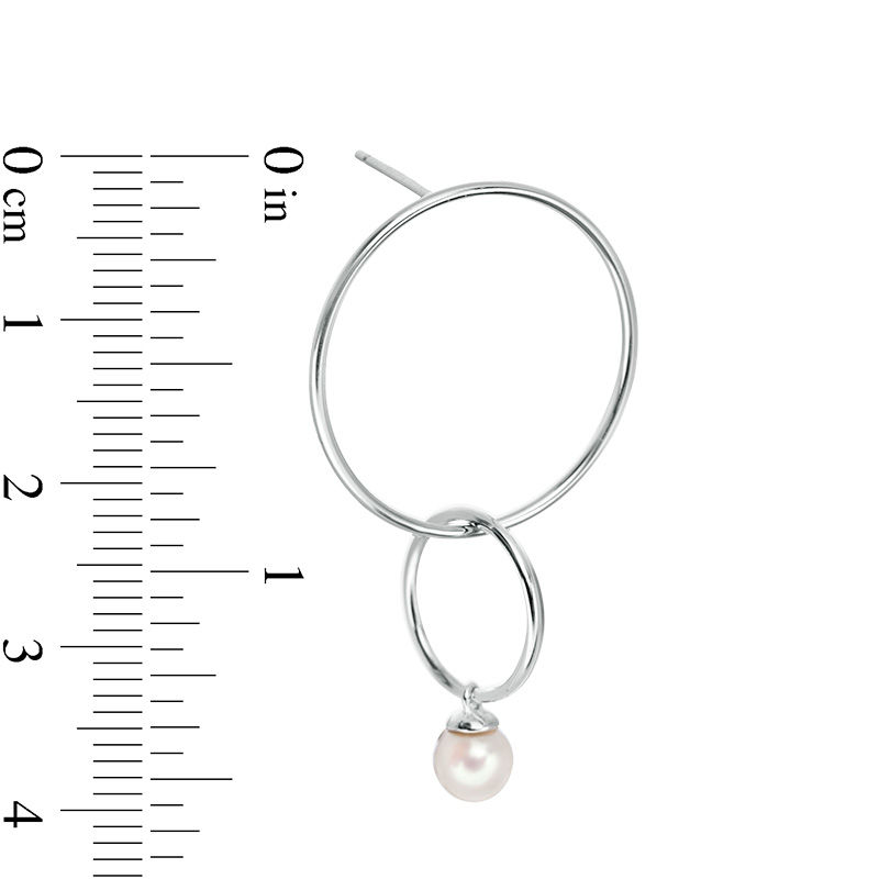 Main Image 2 of 5mm Simulated Pearl Double Interlocking Open Circle Drop Earrings in Sterling Silver
