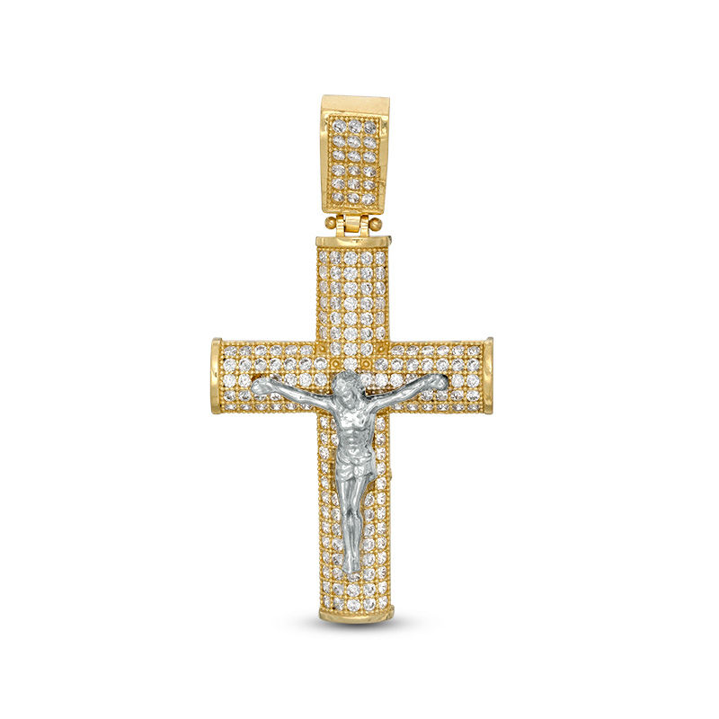 Main Image 1 of Cubic Zirconia Pavé Rounded Crucifix Necklace Charm in 10K Two-Tone Gold