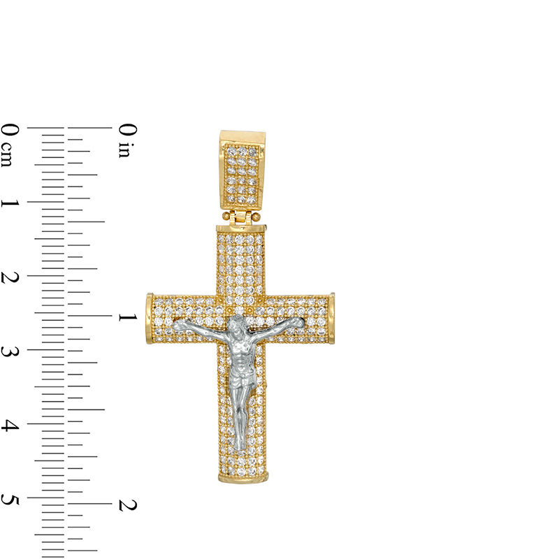 Main Image 2 of Cubic Zirconia Pavé Rounded Crucifix Necklace Charm in 10K Two-Tone Gold