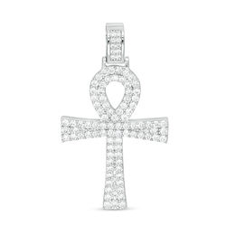 Cubic Zirconia Ankh Cross Necklace Charm in Solid Sterling Silver