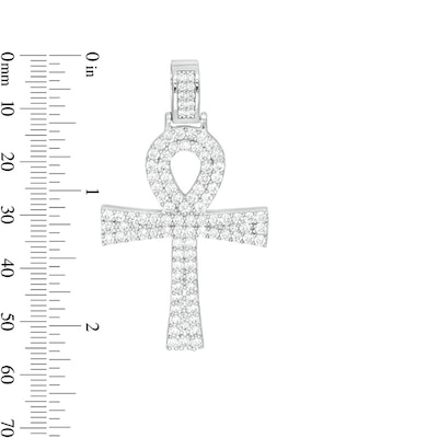 Cubic Zirconia Ankh Cross Necklace Charm in Solid Sterling Silver