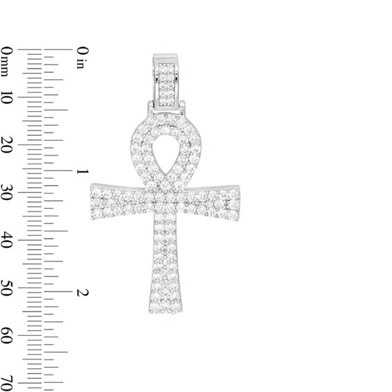 Cubic Zirconia Ankh Cross Necklace Charm in Solid Sterling Silver
