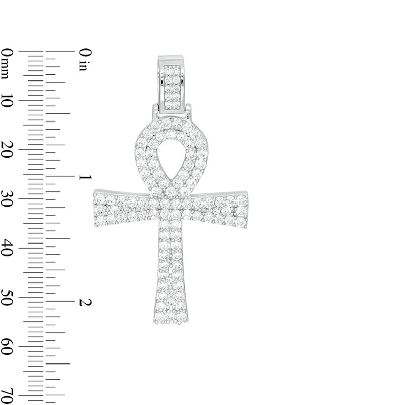 Main Image 4 of Cubic Zirconia Ankh Cross Necklace Charm in Solid Sterling Silver