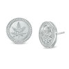 Thumbnail Image 0 of Cubic Zirconia Frame Cannabis Leaf Overlay Circle Stud Earrings in Sterling Silver
