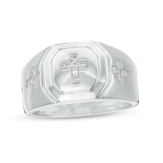 Sterling Silver CZ Triple Cross Octagonal Frame Ring - Size 10