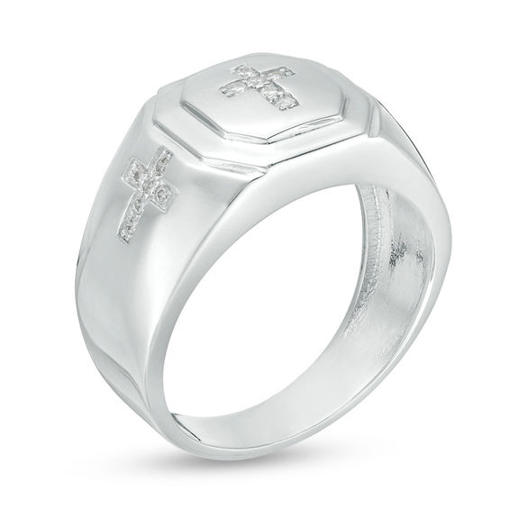 Sterling Silver CZ Triple Cross Octagonal Frame Ring - Size 10