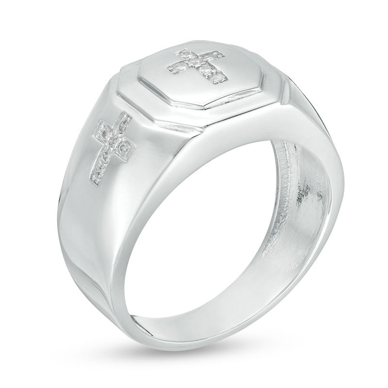 Main Image 2 of Sterling Silver CZ Triple Cross Octagonal Frame Ring - Size 10