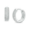 Thumbnail Image 1 of Cubic Zirconia Pavé Beaded Triple Row Dome Huggie Hoop Earrings in Sterling Silver