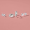 Thumbnail Image 2 of Cubic Zirconia Pavé Beaded Triple Row Dome Huggie Hoop Earrings in Sterling Silver