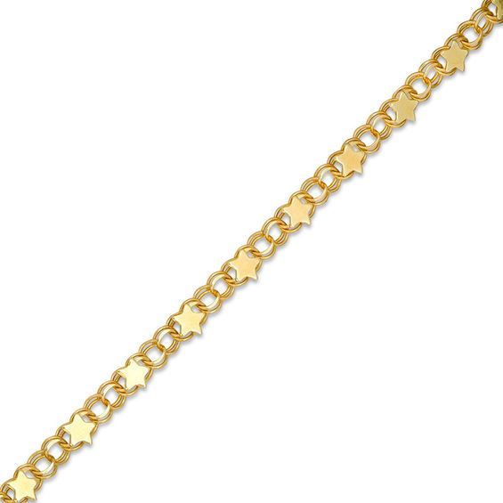 Mirror Star and Double Circle Link Anklet in 10K Gold - 10"