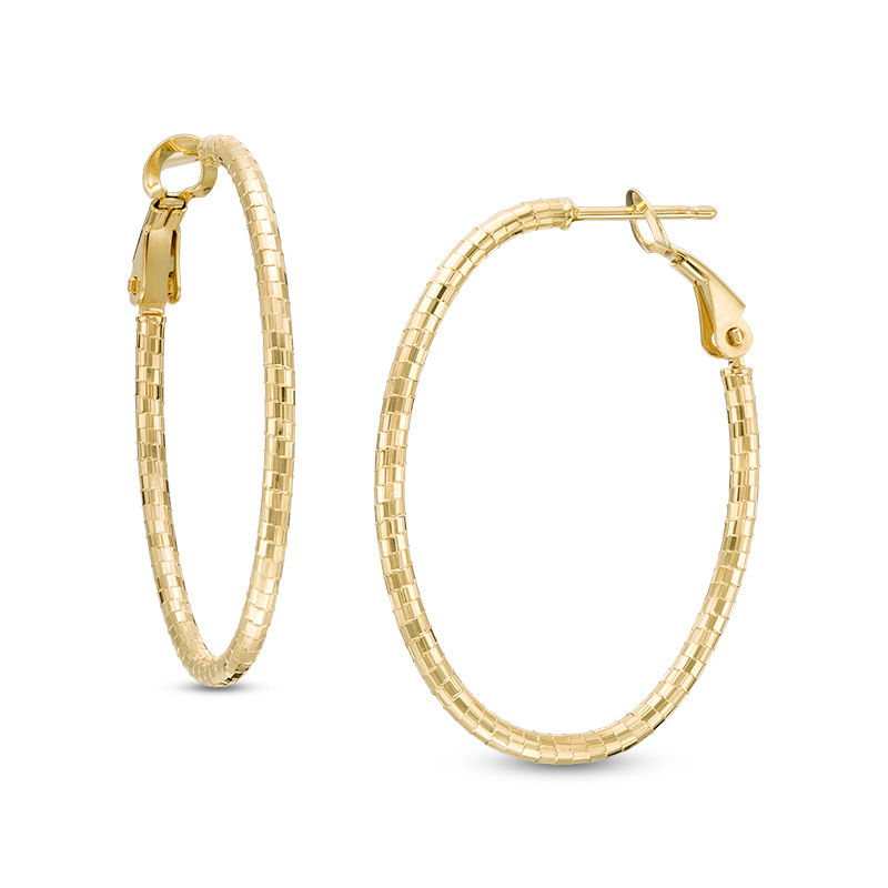 Main Image 1 of Diamond-Cut Oval Hoop Earrings in 10K Gold