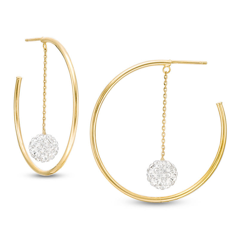 Main Image 1 of Made in Italy 8mm Cubic Zirconia Ball Chain Dangle Hoop Earrings in 10K Gold Tube and Solid Chain