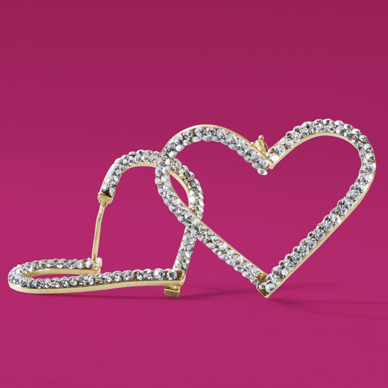 Main Image 2 of Made in Italy Crystal Heart Hoop Earrings in 10K Gold