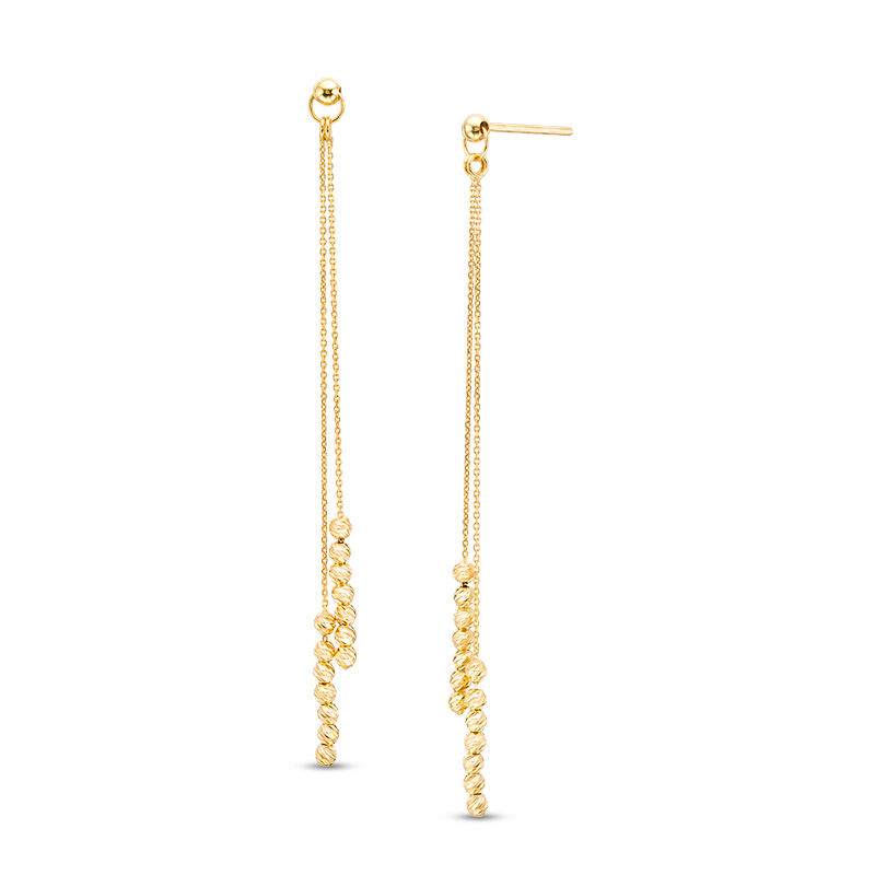 Diamond-Cut Beaded Double Chain Drop Earrings in 10K Gold