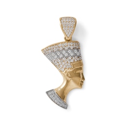 Cubic Zirconia Pavé Queen Nefertiti Head Necklace Charm in 10K Solid Two-Tone Gold
