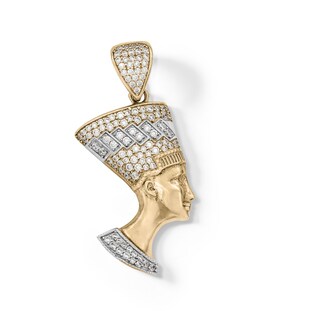 Cubic Zirconia Pavé Queen Nefertiti Head Necklace Charm in 10K Solid Two-Tone Gold