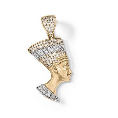 Cubic Zirconia Pavé Queen Nefertiti Head Necklace Charm in 10K Solid Two-Tone Gold