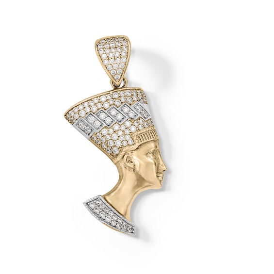 Cubic Zirconia Pavé Queen Nefertiti Head Necklace Charm in 10K Solid Two-Tone Gold