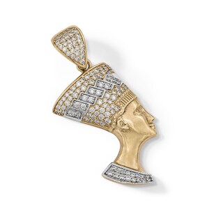 Cubic Zirconia Pavé Queen Nefertiti Head Necklace Charm in 10K Solid Two-Tone Gold