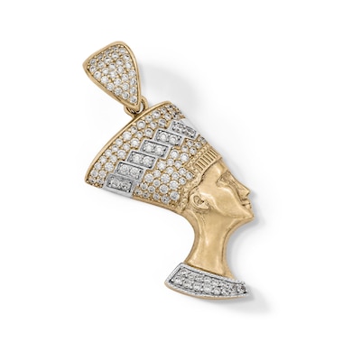 Cubic Zirconia Pavé Queen Nefertiti Head Necklace Charm in 10K Solid Two-Tone Gold