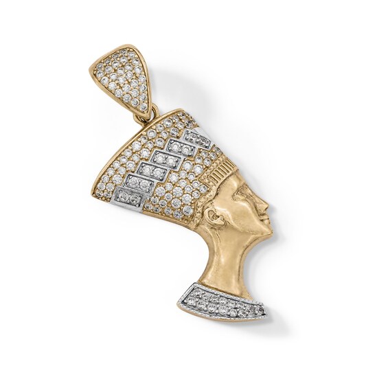 Cubic Zirconia Pavé Queen Nefertiti Head Necklace Charm in 10K Solid Two-Tone Gold