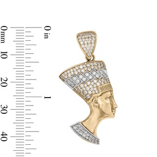Cubic Zirconia Pavé Queen Nefertiti Head Necklace Charm in 10K Solid Two-Tone Gold