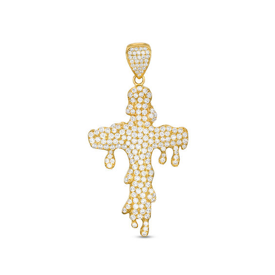 Cubic Zirconia Pavé Dripping Cross Necklace Charm in 10K Gold