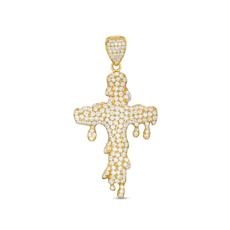Main Image 1 of Cubic Zirconia Pavé Dripping Cross Necklace Charm in 10K Gold