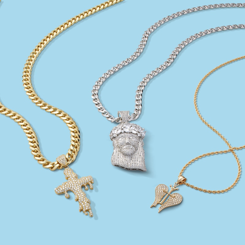 Main Image 2 of Cubic Zirconia Pavé Dripping Cross Necklace Charm in 10K Gold