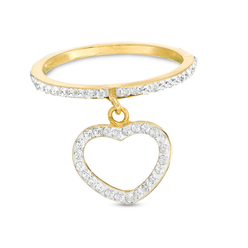 Cubic Zirconia Heart Outline Dangle Ring in 10K Gold - Size 7