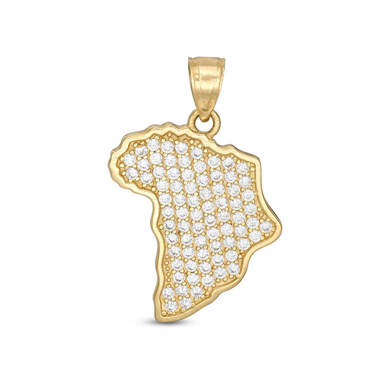 Cubic Zirconia Pavé Africa Necklace Charm in 10K Gold