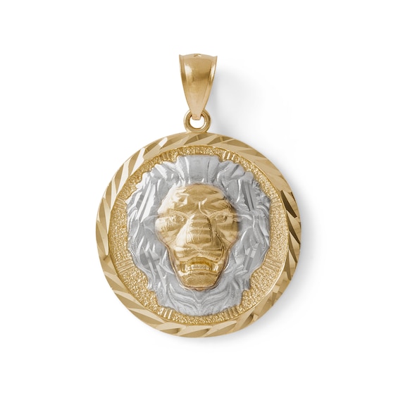 Multi-Finish Lions Head Medallion Necklace Charm in 10K Solid Two-Tone Gold
