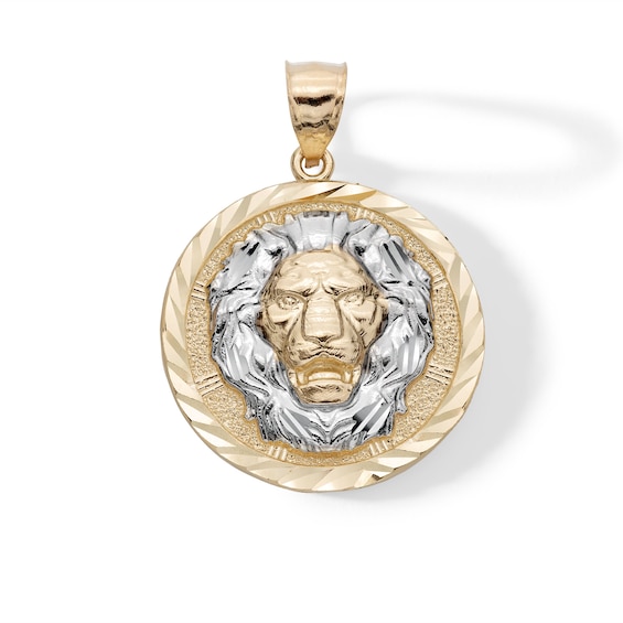 Multi-Finish Lions Head Medallion Necklace Charm in 10K Solid Two-Tone Gold