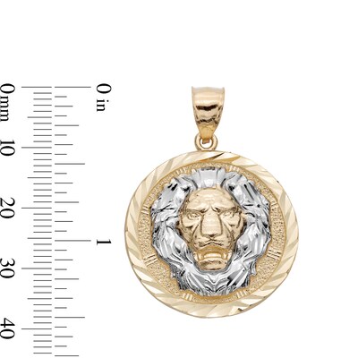 Multi-Finish Lions Head Medallion Necklace Charm in 10K Solid Two-Tone Gold