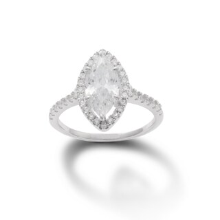 Marquise Cubic Zirconia Frame Ring in Solid Sterling Silver -  Size 7
