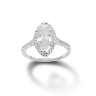 Marquise Cubic Zirconia Frame Ring in Solid Sterling Silver -  Size 7
