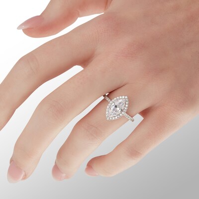 Marquise Cubic Zirconia Frame Ring in Solid Sterling Silver -  Size 7