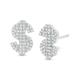 Cubic Zirconia Dollar Sign Stud Earrings in Sterling Silver