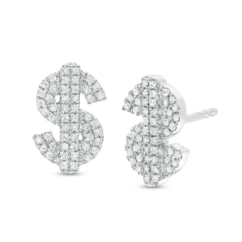Main Image 1 of Cubic Zirconia Dollar Sign Stud Earrings in Sterling Silver
